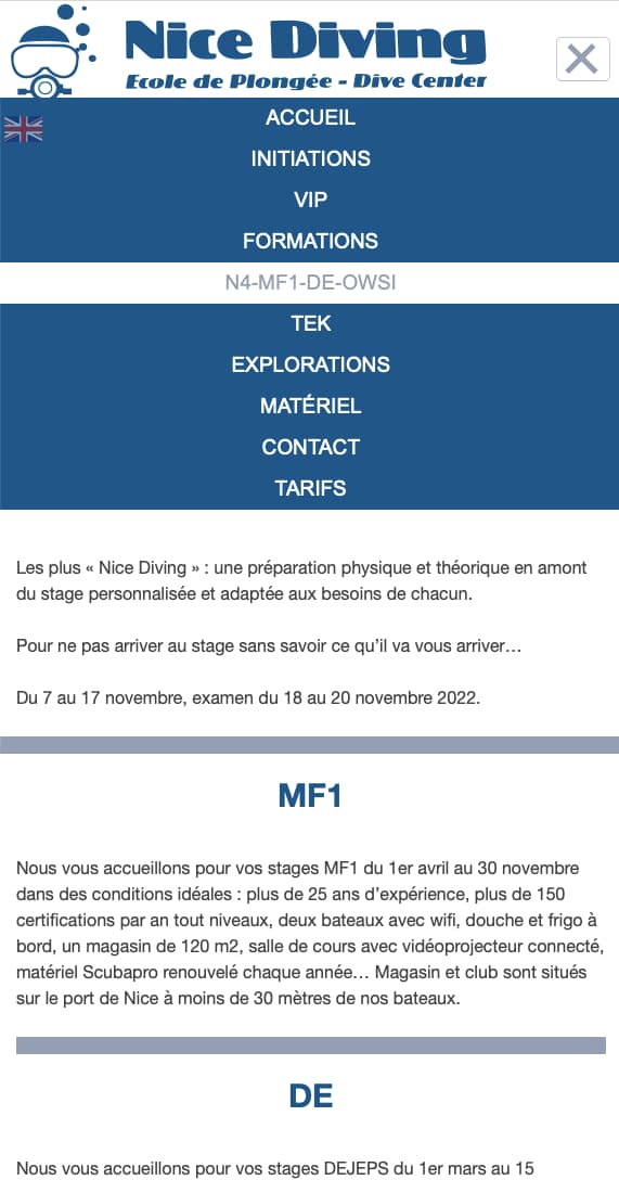 Site nice diving menu responsive