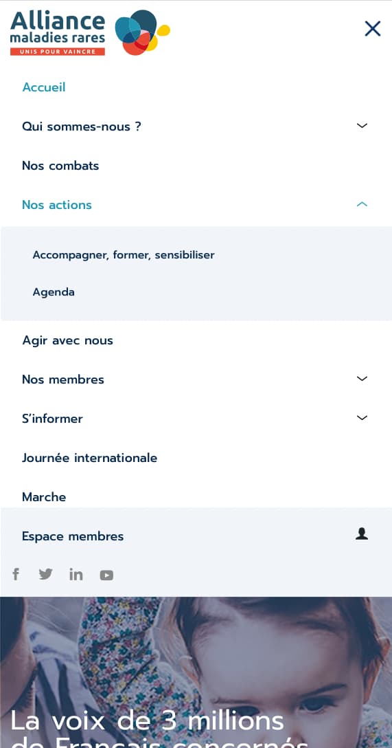 Site aliance maladie rares menu responsive